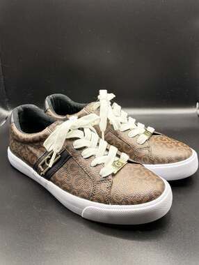 GBG Los Angeles Women's Onfre Brown Monogram Logo Sneakers, Size 8